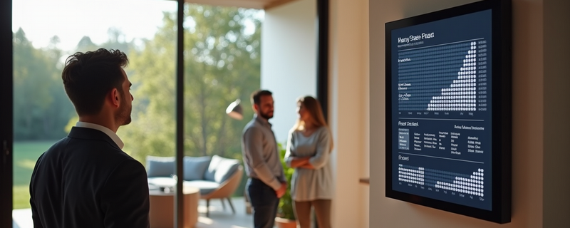 Bild von einem Raum, mit einem Display und Personen.